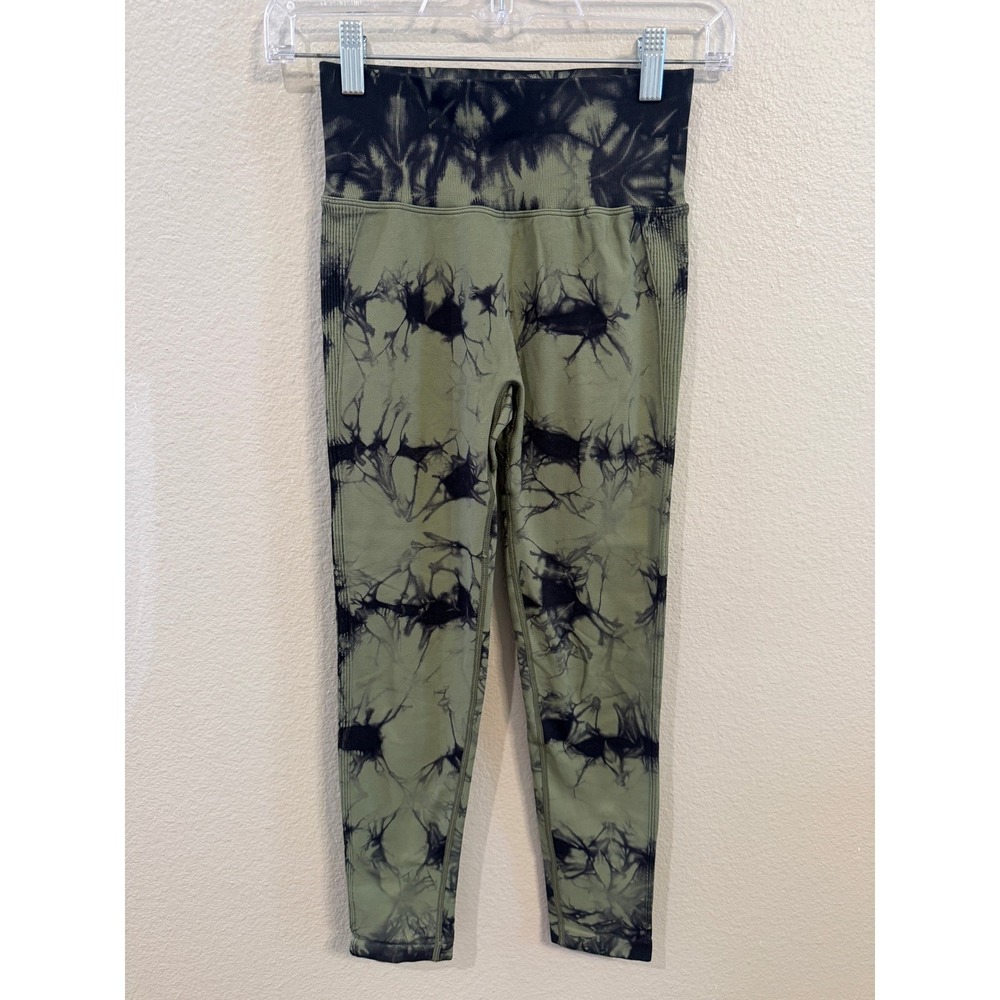 Womens Tie Dye‎ Leggings High Waisted Athleisure Workout Pants Olive Black
